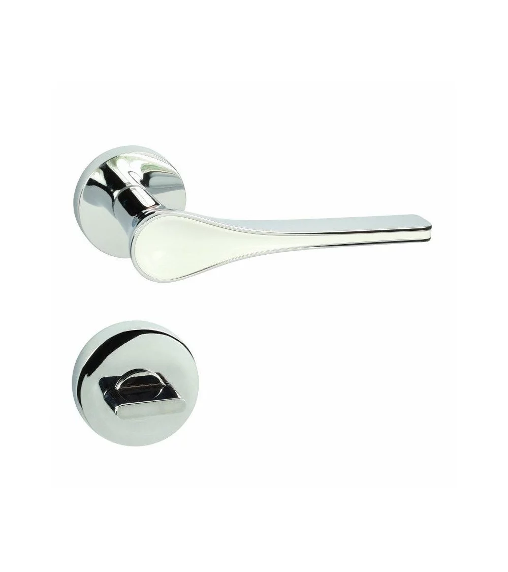 white and steel privacy handle