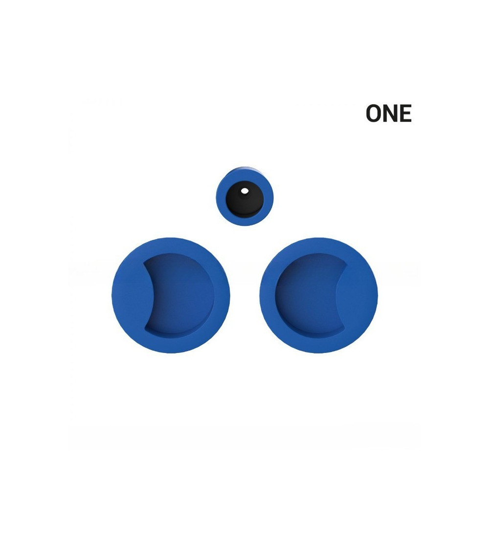 Round sliding door handles in azure blue