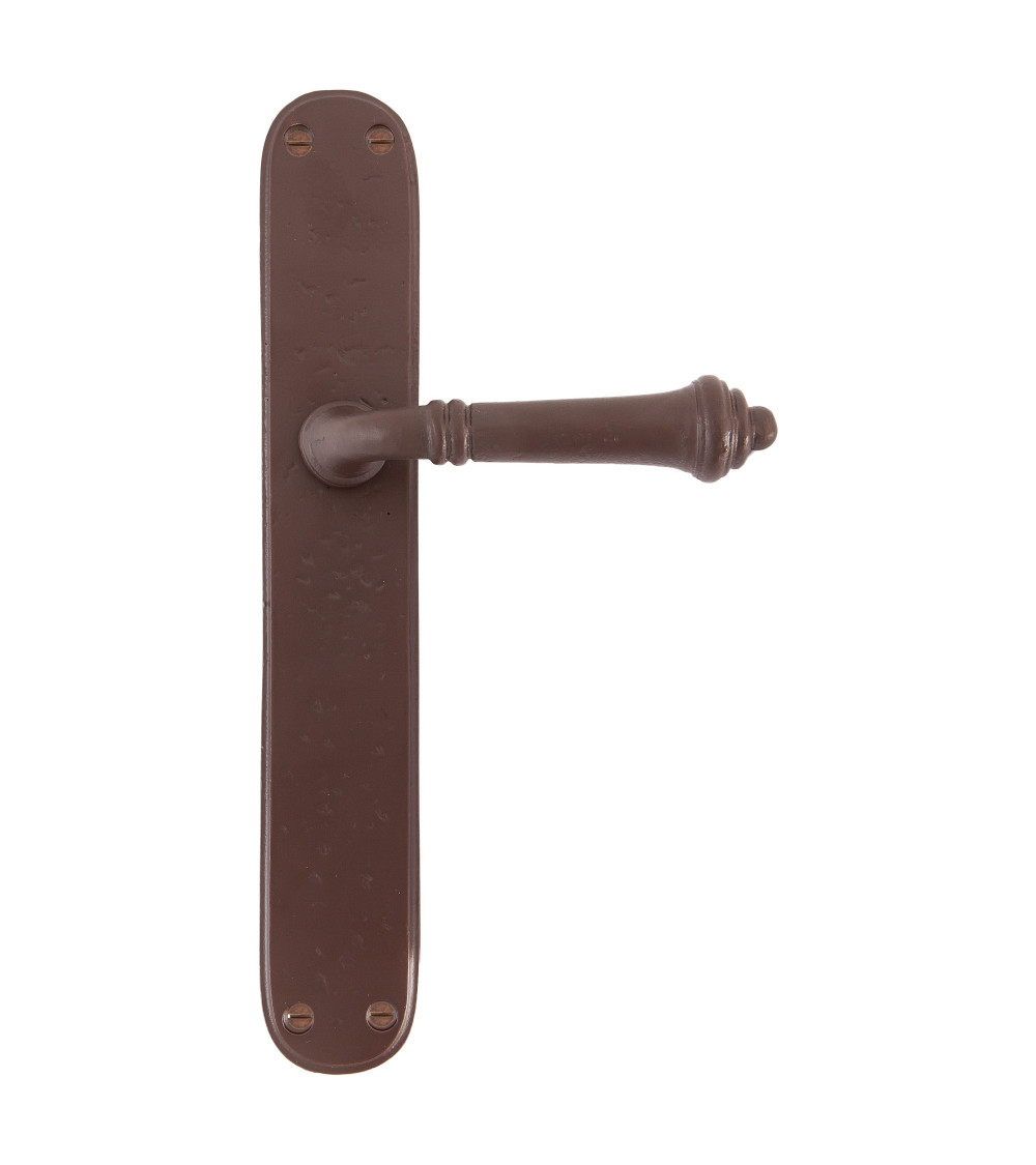 Retro-industrial door handle in aged iron rust colour