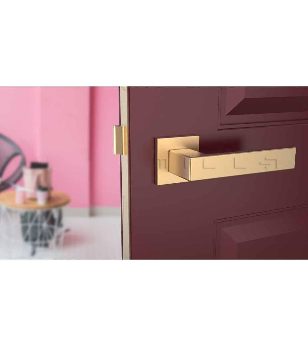 Golden door handle on modern kitchen door