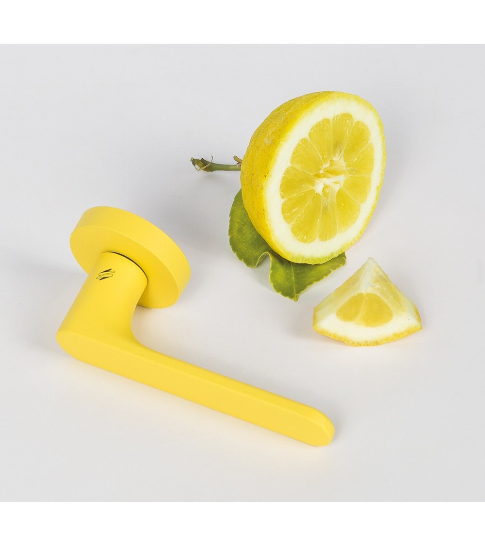 lemon yellow handle on designer door