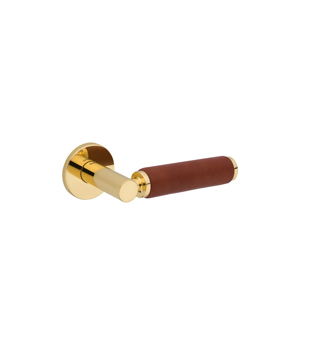 leather and gold finish door handle