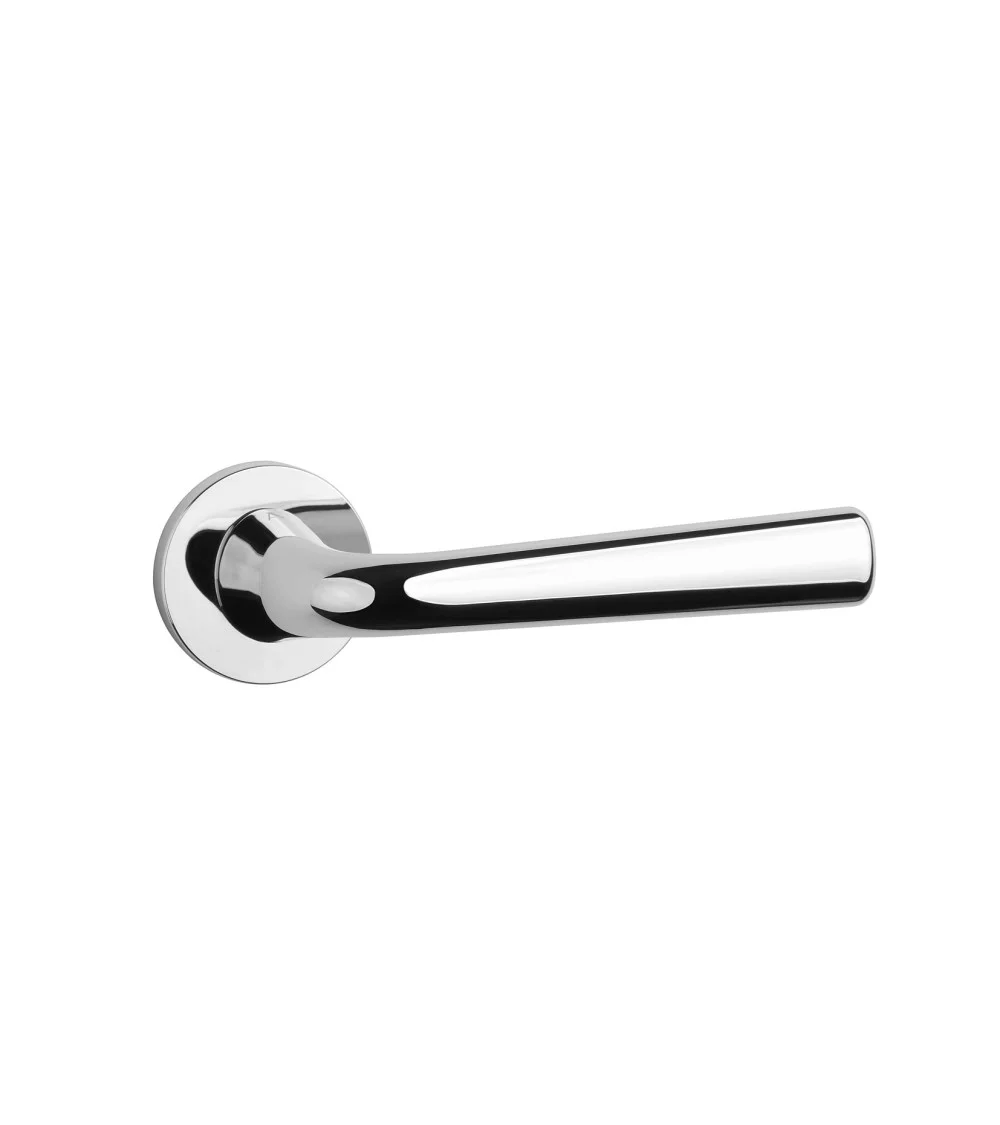 Chrome interior door handle on black door