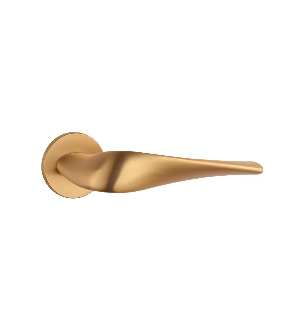 Poignée de porte en zamak, modele PETUNIA sur rosace ronde de couleur chrome poli