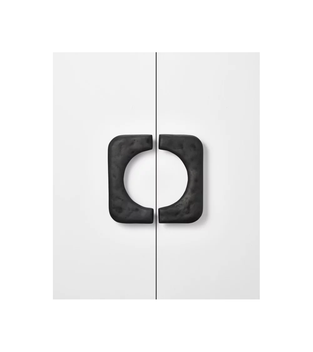 anthracite black square-shaped pull handle on white furniture